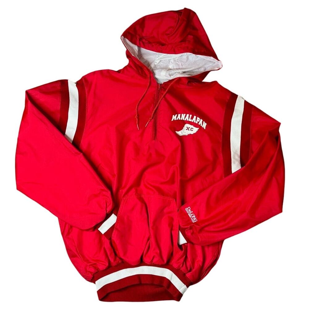 Vintage DeLong Red Anorak Style Athletic Jacket Manalapan XC 80s Retro Size L